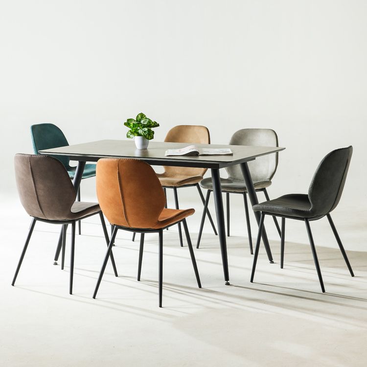Scandinavian Style Faux Leather Dining Chairs Solid Back Armless Chairs for Home