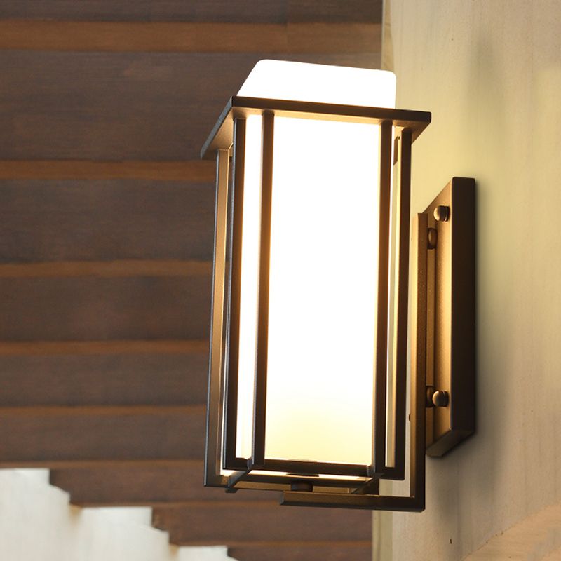 Black 1 Bulb Wall Mounted Lamp Vintage Frosted Glass Rectangle Wall Lighting Ideas with Metal Frame