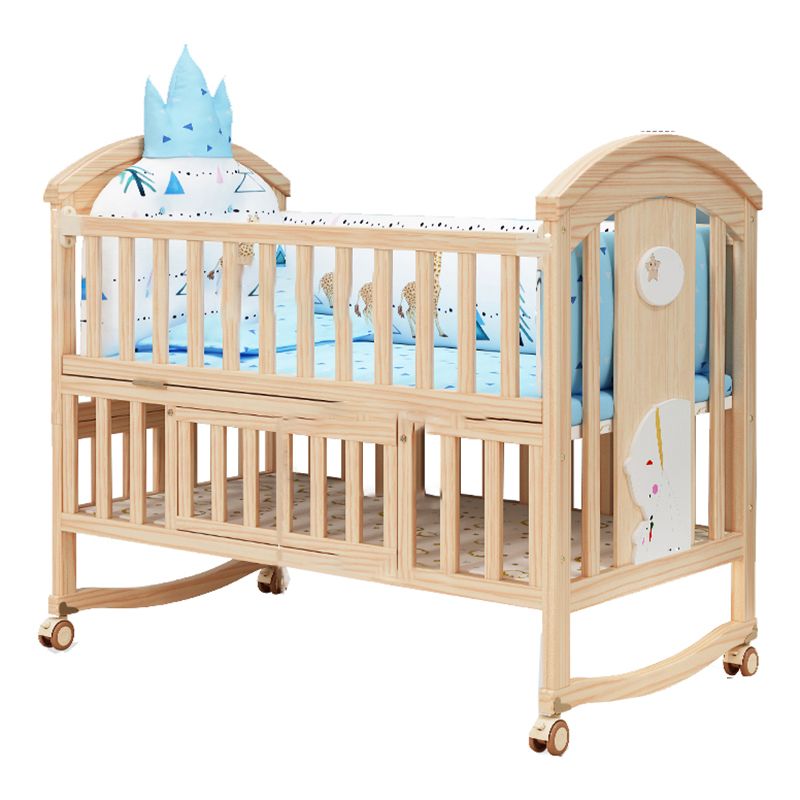 Contemporary Wooden Nursery Crib Rectangle Brown with Casters