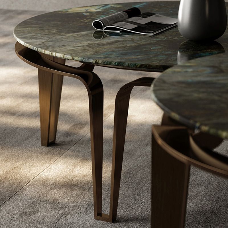 No Distressing Round Slate Contemporary 1 Coffee Table with 4 Metal Legs
