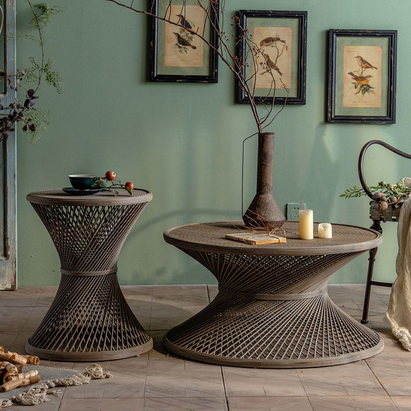 French Country Style Side Table with Round Aged Solid Wood Frame Base