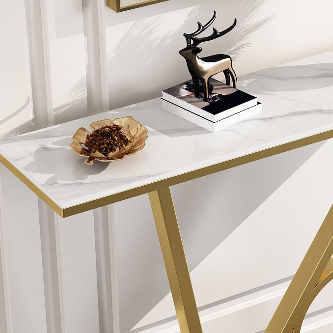 Modern 31.5" Tall Console Table Stone Abstract Base End Table for Hall