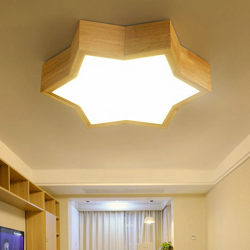 Kind Schlafzimmer Stern Form Decke Leuchtmittel Holz Einfache Art in Beige Flush Mount Ceiling Licht
