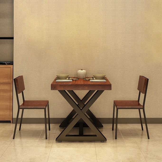 Square Wooden Dining Table Industrial Brown Top Table with Black Frame