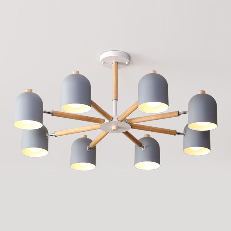 Cloche Shade Wooden Chandelier Nordic Adjustable Suspension Light for Bedroom