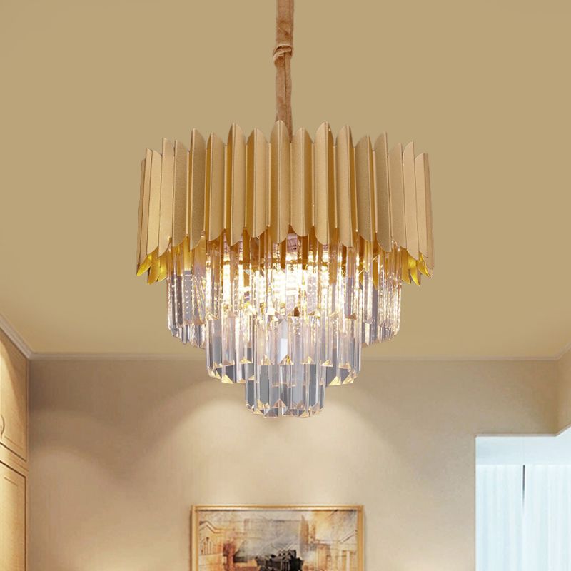 Taper Faceted Crystal Rectangle Hanging Lamp Contemporary 4/8 Bulbs Parlor Chandelier Light in Gold, 16"/23.5" W