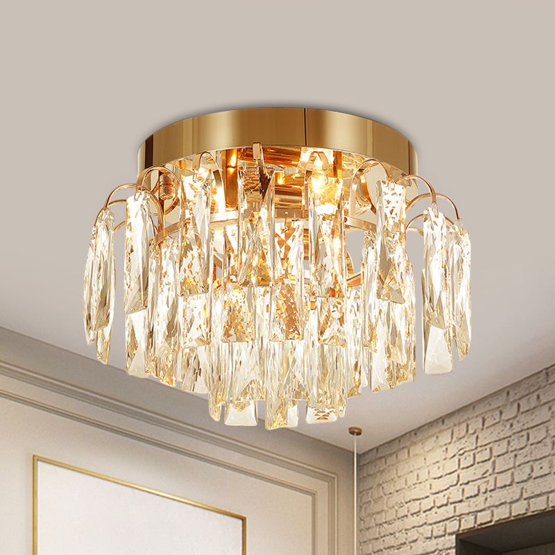 Layered Crystal Rectangles Flushmount Modern Style 2-Bulb Corridor Ceiling Lighting in Nickel/Gold