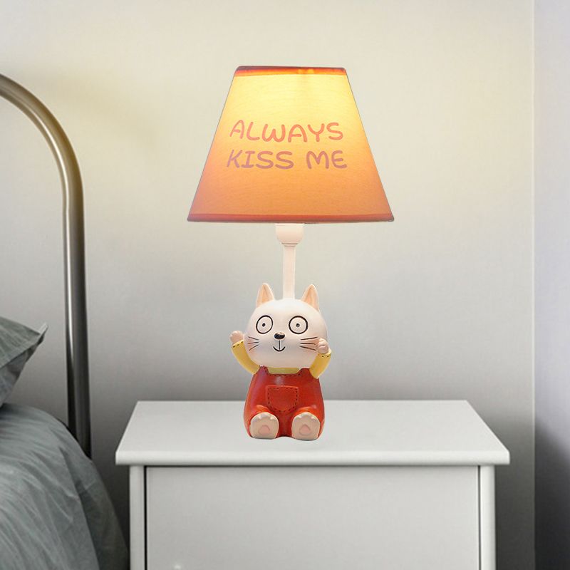 Cat Study Room Reading Lamp Resin 1 Head Cartoon Task Lighting in Red/Blue with Letter/Spots Shade