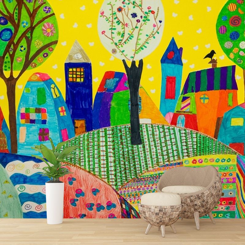 Bunte Kinder-Kunstwandbilder in Originalgröße, Vororte, Zeichnung, Wanddekoration für das Kinderzimmer