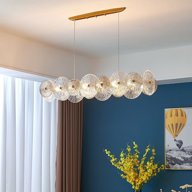 Modern Chandelier Circle Island Light Fixture Glass 12 Light Island Ceiling Light in Gold