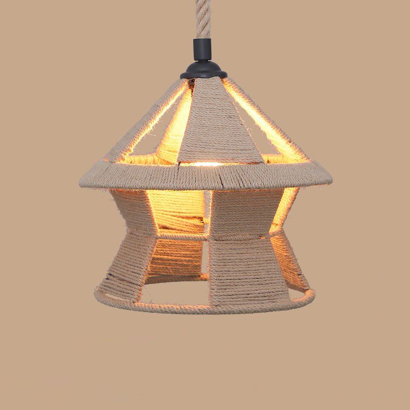 1 Bulb Hanging Light Rustic Style Wrapped Hemp Rope Pendant Light Fixture in Brown
