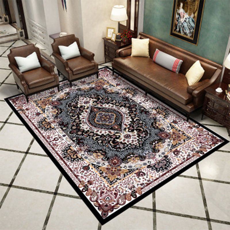 Retro Medallion Pattern Carpet Polyester Area Rug Non-Slip Backing Indoor Carpet for Living Room