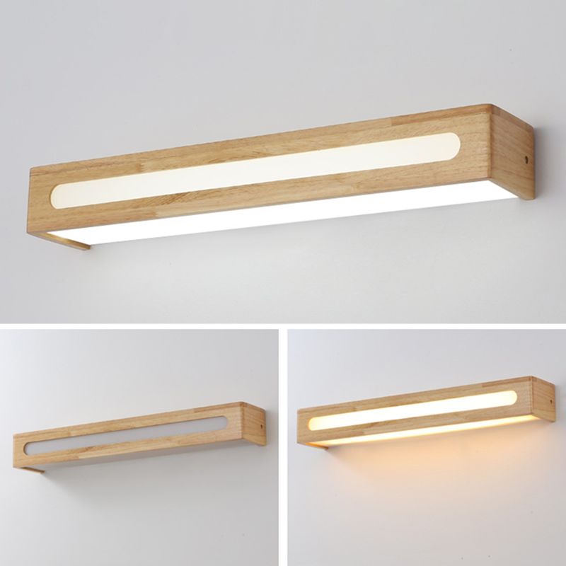 Square Shape Wood Wall Sconce Modern Style 1 Light Mirror Wall Mount Lighting in Brown