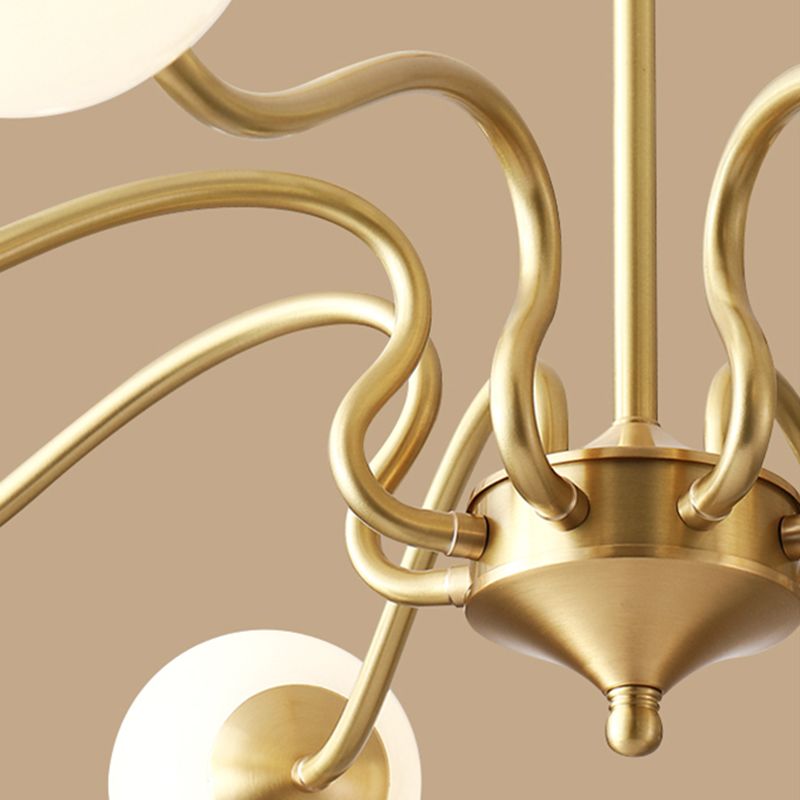 American Style Chandelier White Glass Multi Light Hanging Light with Brass for Bedroom