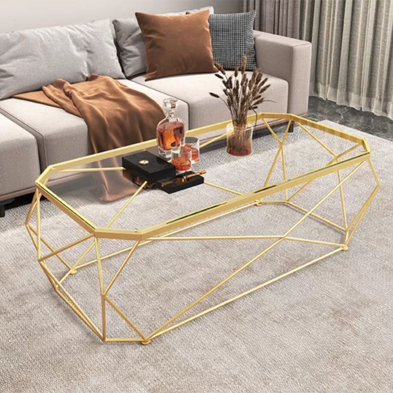 Modern Style Rectangular Glass Table Metal Bottom Frame Frame Base Coffee Table