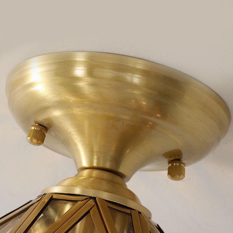 Tradizionale Stile Prismatico Soffitto Light Fixture Glass Massimale Flush Monte in Brass