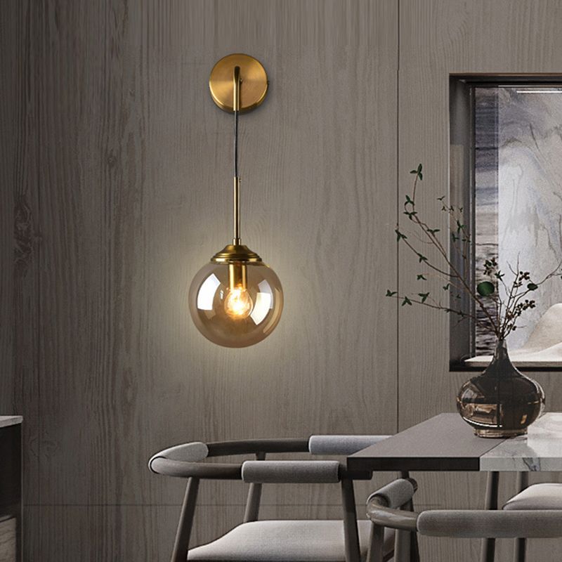 Industrial Style Ball Shade Wall Lamp Glass 1 Light Sconces for Bedroom