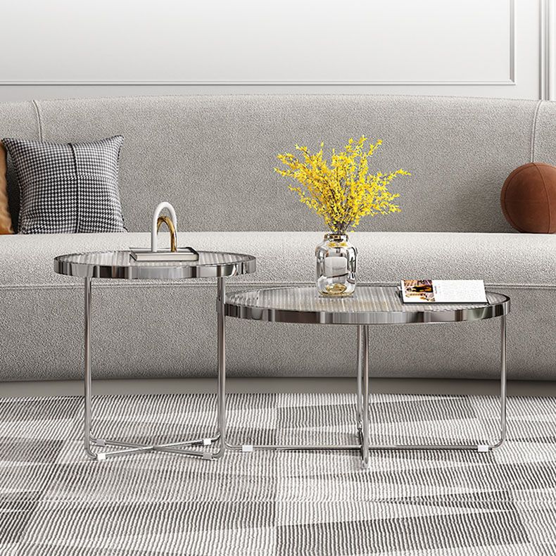 Round Cross Legs Coffee Table Stainless Steel Cocktail Table
