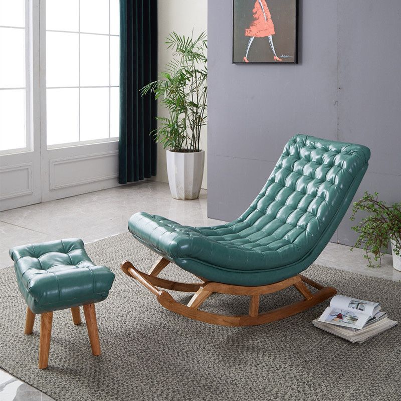 Modern Faux Leather Rocking Chair Tufted Cushions Chair with Pillow