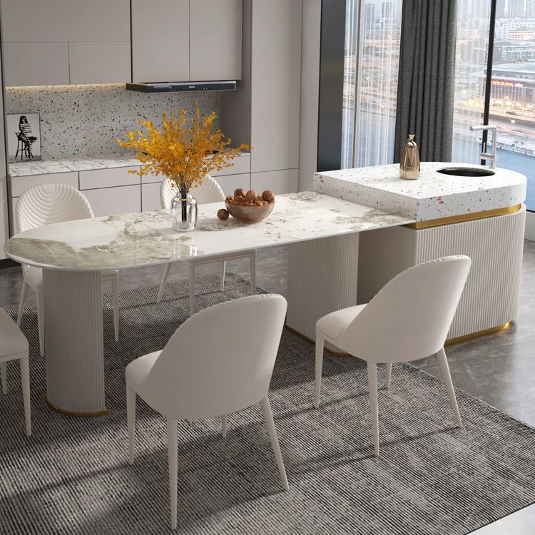 Modern Freeform Dining Table Sintered Stone Table with Double Pedestal