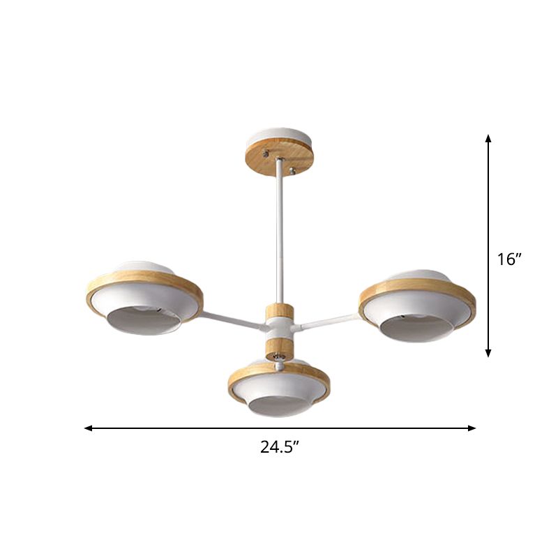 Luz de techo de ovnis blanca Minimalista 3/6 Bulbos de hierro Semi Flush Mount con marco de madera redondo