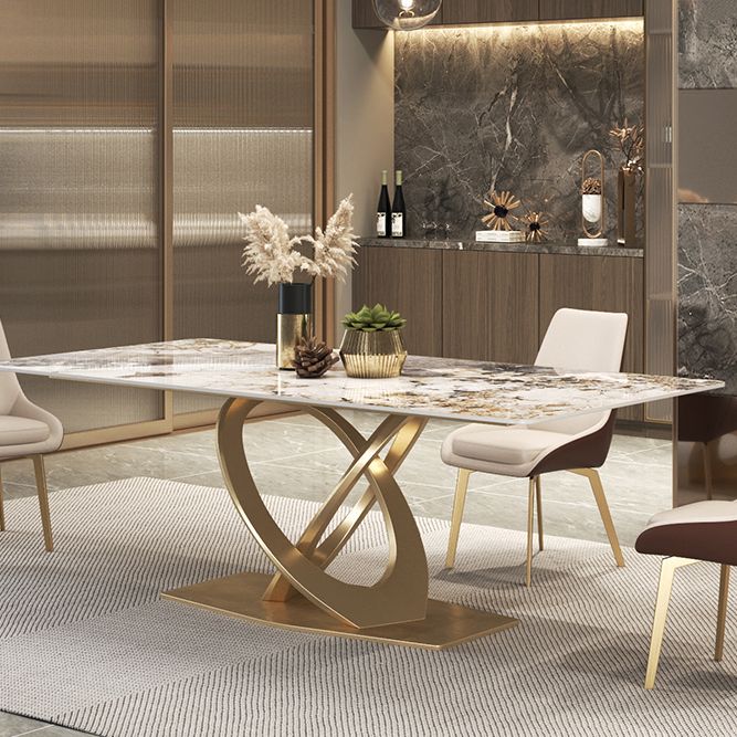 Glam Style Sintered Stone Top Metal Base Dining Table with Chairs