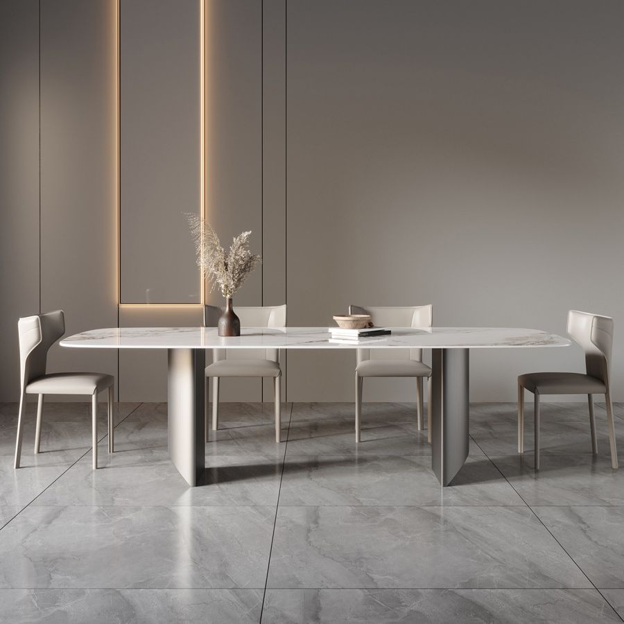 Sintered Stone Top Esstisch Rechtecktisch mit Metalldoppelpodest