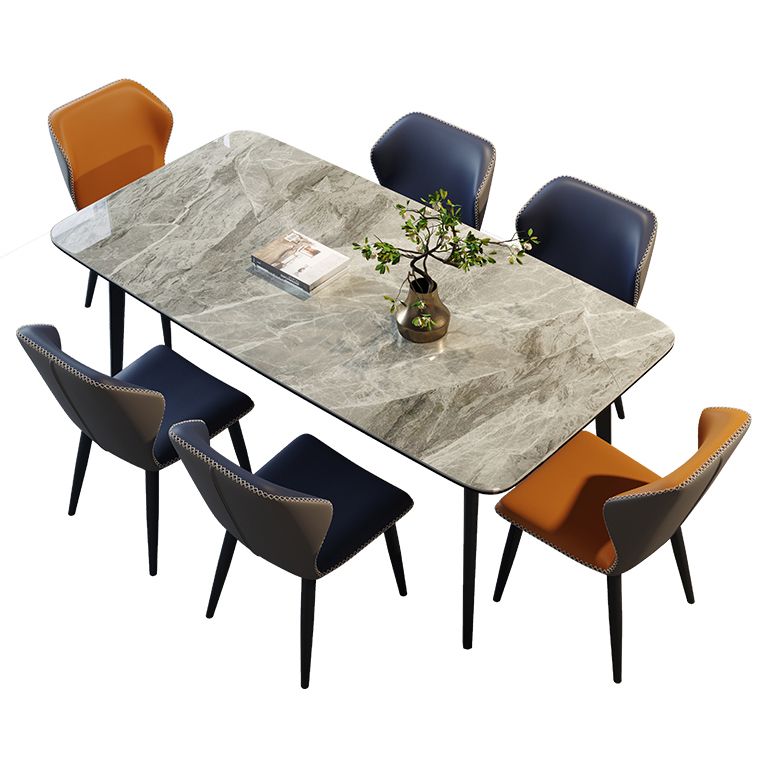 Industrial Style Sintered Stone Dining Table 4 Legs Carbon Steel Base Rectangle Table