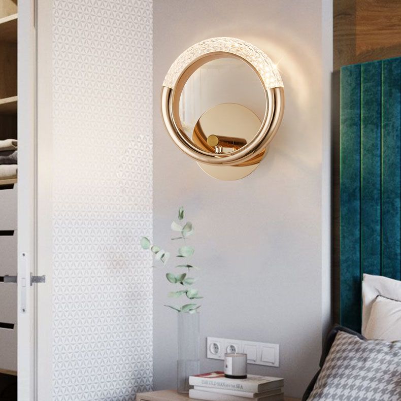 Lámparas de pared acrílica de círculo dorado lámpara de montaje de pared moderna de 1 luces para sala de estar