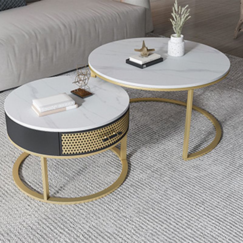 Frame Base Design Marble Metal Iron Black Base Round Coffee Table