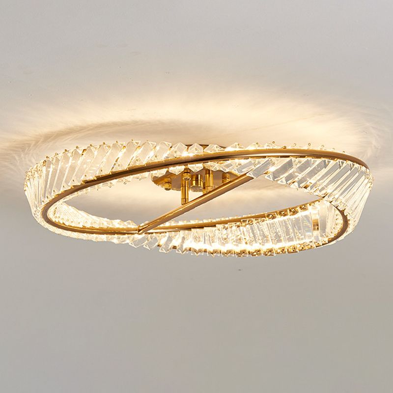 Crystal Geometric Flush Mount Lamp Modern Flush Ceiling Light Fixture in Gold