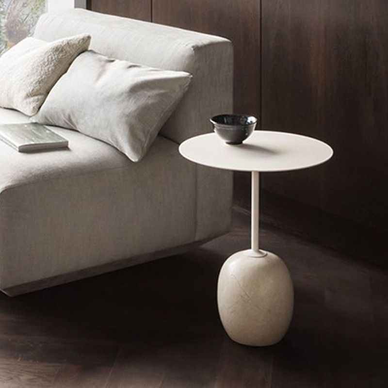 Modern Black/White Metal End Table Marble Pedestal Side Table
