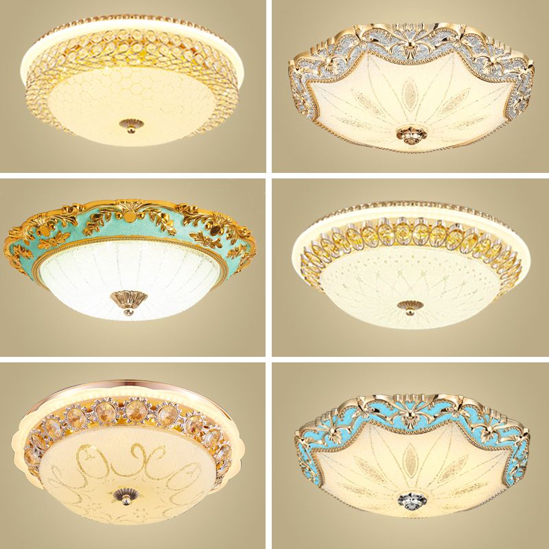 Gold Circular Metal LED Ceiling Fixture in Modern Concise Style Crystal Flush Mount for Corridor