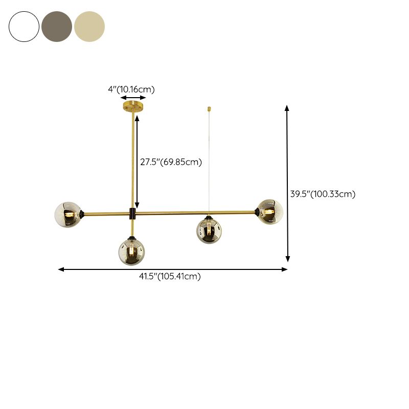 Linear Shape Pendant Lighting Modern Style Metal 3/4 Lights Hanging Lamp in Gold