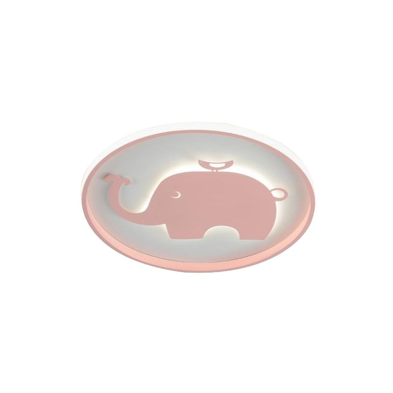 Ring-Flush-Lampe mit blau/rosa Pferd/Elefant-Design, Metall-LED-Cartoon-Deckenleuchte für Kinder