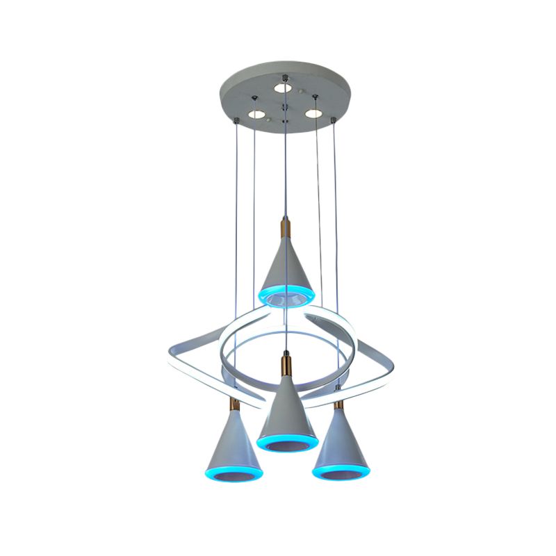 Cone acrylique multiples suspension de plafond de plafond à LED gris moderne 4-Light avec poutre à bande