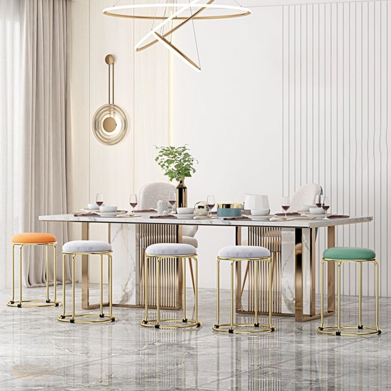 Contemporary Pouf Ottoman Fabric Upholstered Metal Frame Round Ottoman