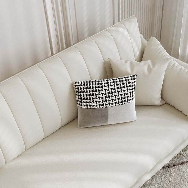 Sloped Arm Sofa with Chaise in White Sewn Pillow Back Faux Leather Sofa - 68.9" D