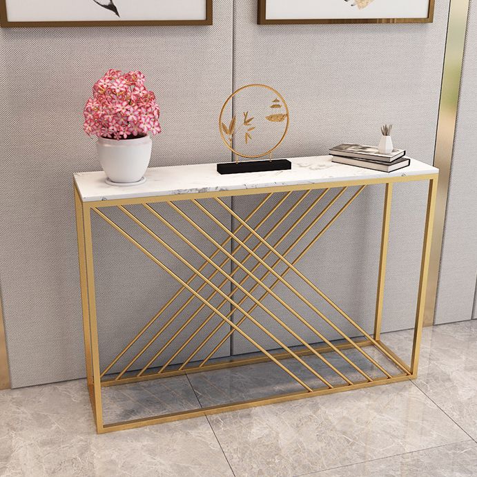 Contemporary Marble Console Sofa Table Rectangle Stain Resistant End Table for Hall