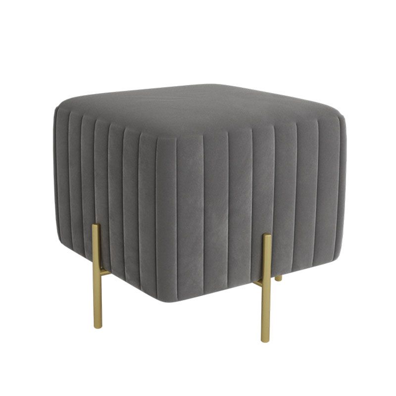 Contemporary Pouf Ottoman Velvet Upholstered Solid Color Square Ottoman with Metal Legs