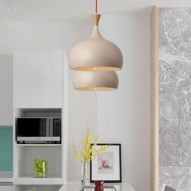 Bowl Ceiling Lamp Modernism Metal 1 Head Brown Hanging Light Fixture with Wood Cap