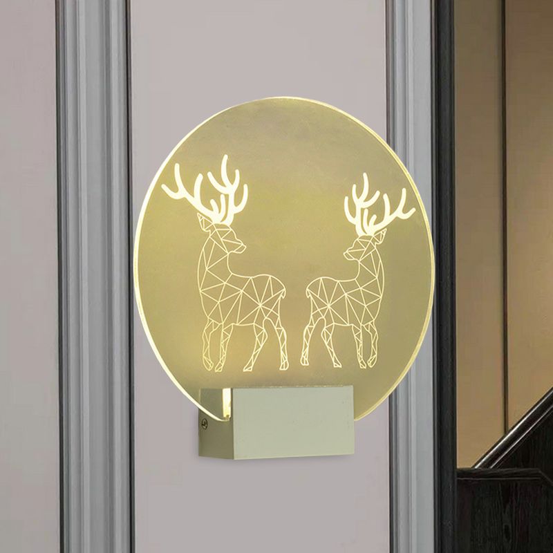 Clear Circular Elk Deer Wall Mounted Lamp Postmodern Style LED Acrylic Wall Mural Light