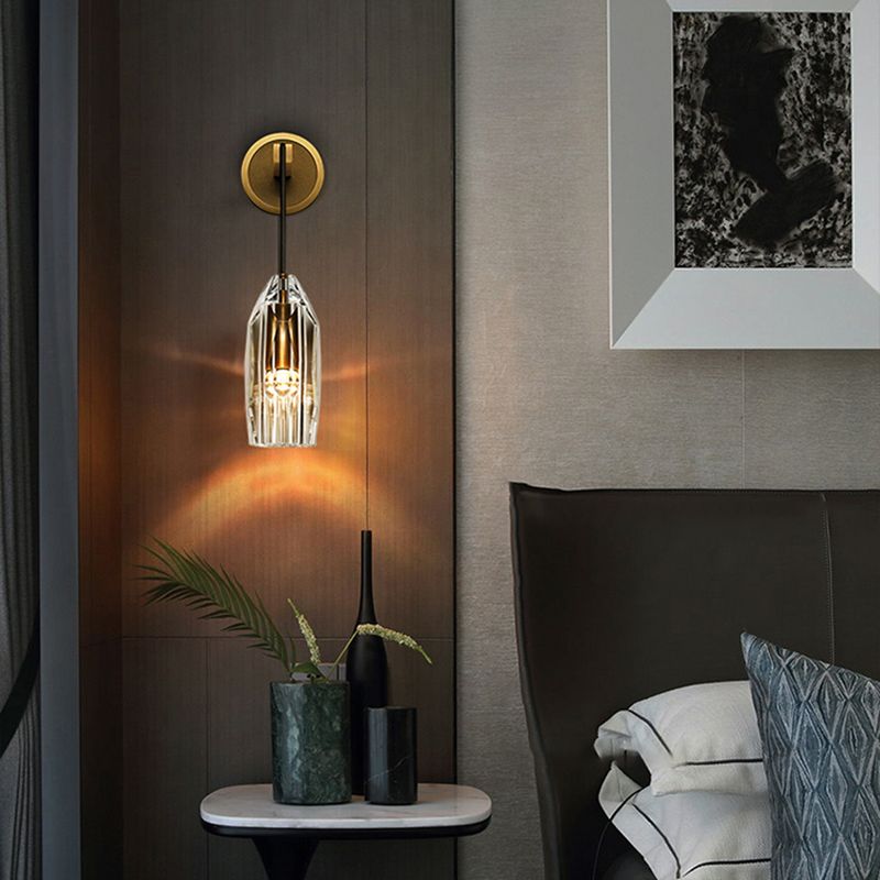 Contemporary Armed Crystal Wall Sconce 1-Light Wall Mounted Lamp for Living Room