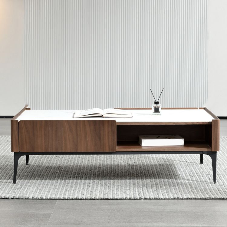 Rectangular Slate Top Coffee Table 4 Legs Cocktail Table with Storage