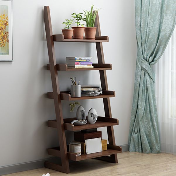 Modern Ladder Bookshelf Solid Wood Open Back Bookcase for Home