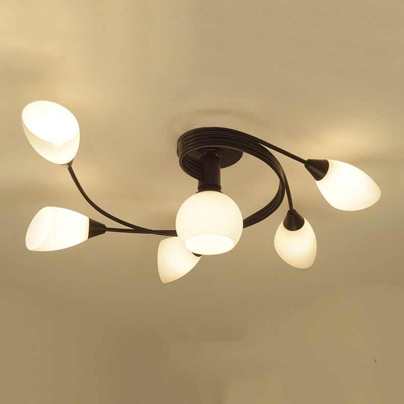 Black Semi Flush Mount Light Simple Glass Shaded Ceiling Mounted Light