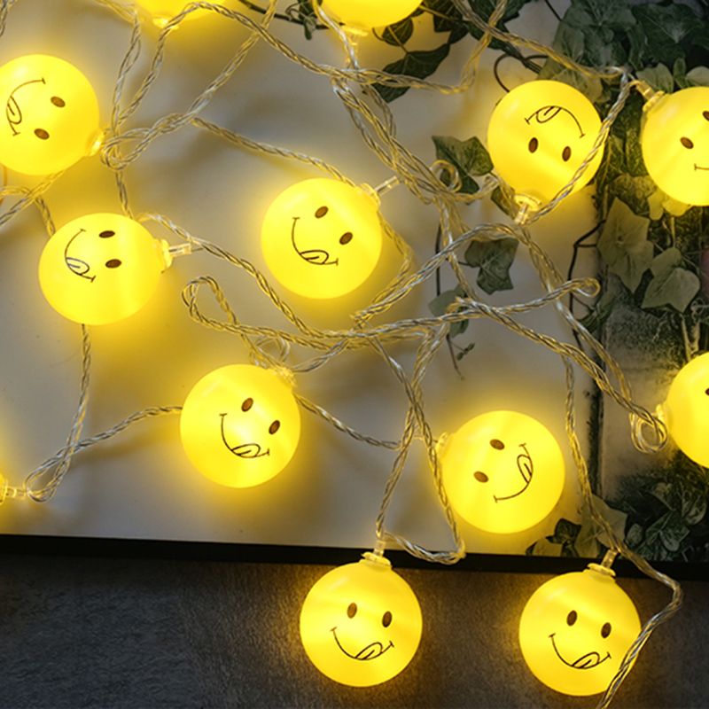 Emoji Battery String Light Contemporary Plastic Yellow LED Fairy Lighting for Girls Bedroom