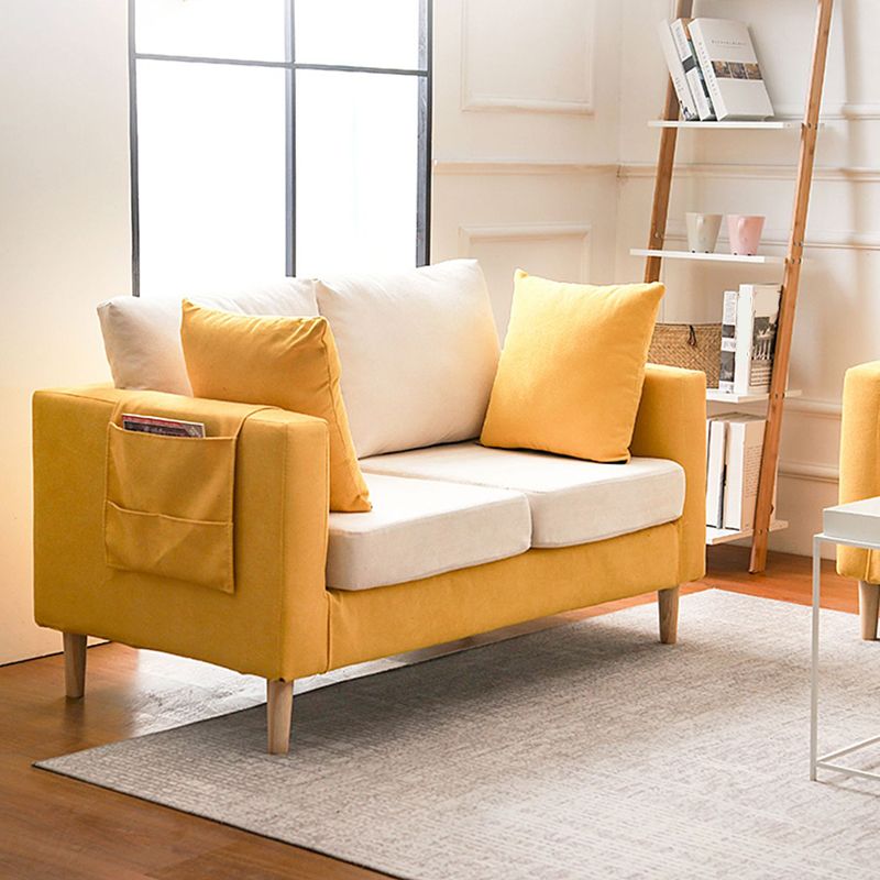 Scandinavian 24.4" Wide Pillows Back Loveseat Square Arm Convertible Sofa