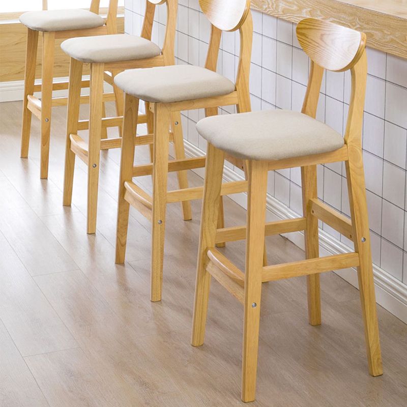 Low Back Dining Stool Rubberwood Armless Bar Stool with Wood Base
