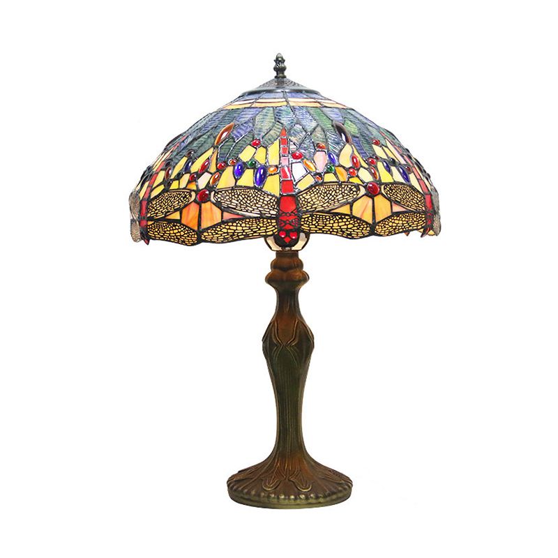 Dragonfly Tischlampe Retro gefärbte Glas 1-Licht-Akzentlampe im antiken Bronze Finish für das Studium